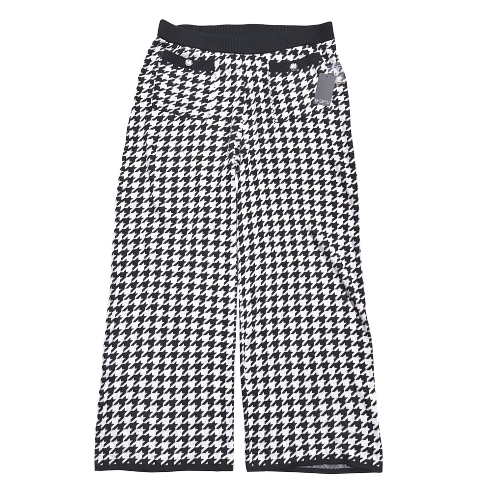 NEW Eloquii Houndstooth Knit Wide Leg Pants Black White Plus Size 14 16 1X NWT